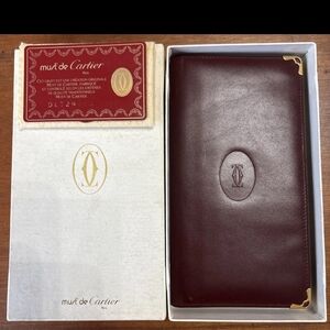 Cartier Burgundy Leather Wallet Card Holder Original Box, Certificate From Store